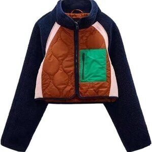 ZARA Fleece Cropped Colorblock Jacket